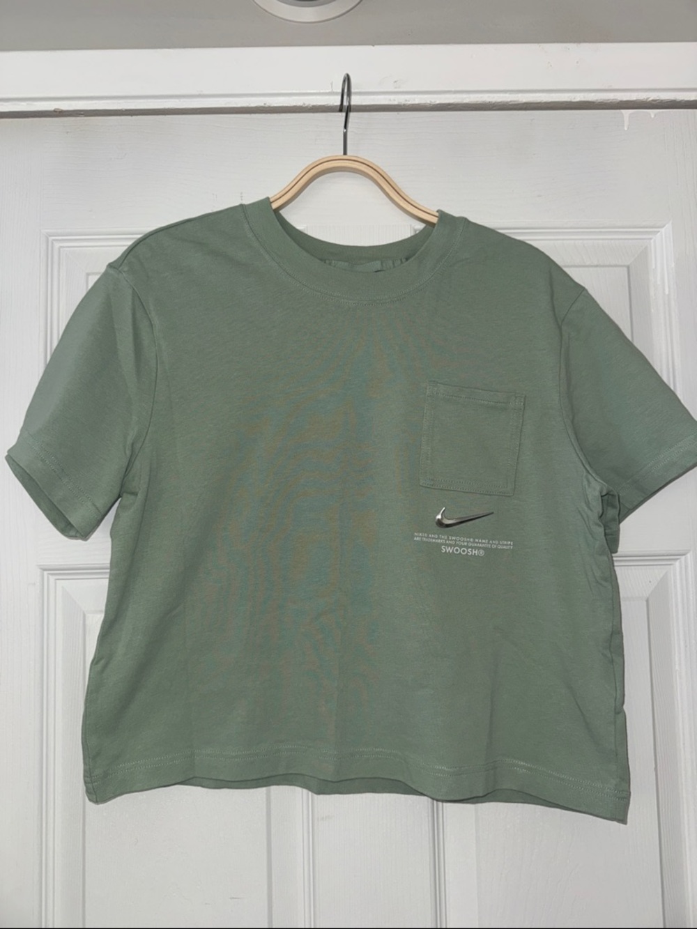 Nike Sage Green Cropped Pocket Tee with Swoosh